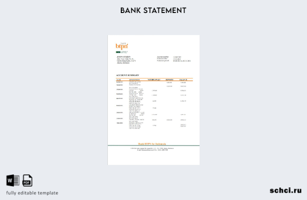 Цифровая загрузка Индонезии Шаблон слова банковской выписки BTPN