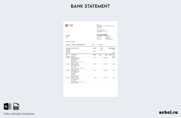 Цифровая загрузка шаблона слова банковской выписки UBS во Франции