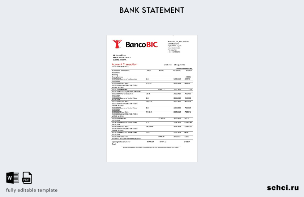 скачать в цифровом формате шаблон выписки по банковскому счету Angola Banco BIC