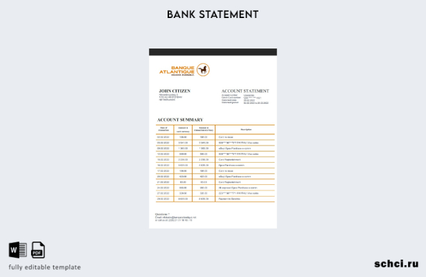 скачать в цифровом формате шаблон выписки по счету Benin Banque Atlantique