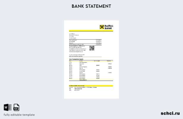 скачать цифровую версию шаблон Excel выписки по счету Райффайзен в Хорватии