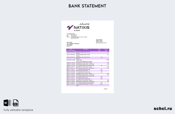 скачать цифровую версию шаблона выписки по счету Algeria Natixis в Алжире
