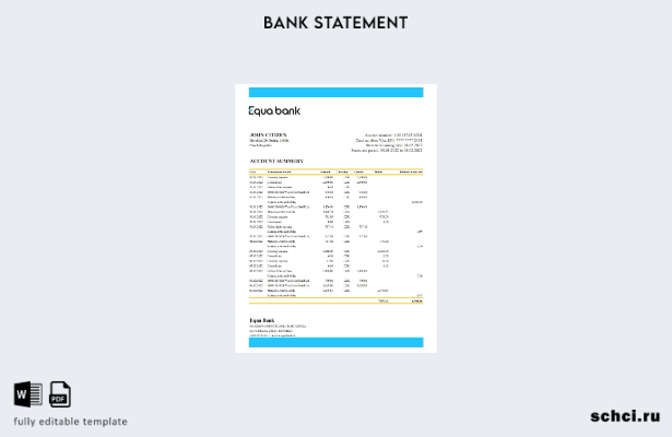 скачать цифровую версию шаблона выписки Equabank в Чехии