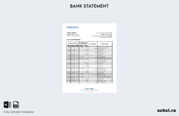 скачать цифровую версию шаблона Excel выписки по счету Абанка в Португалии