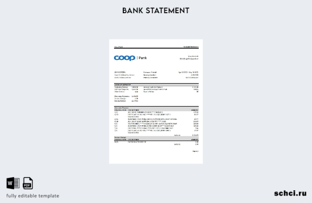 скачать цифровую версию Excel шаблона выписки из банка Эстонии Coop Pank