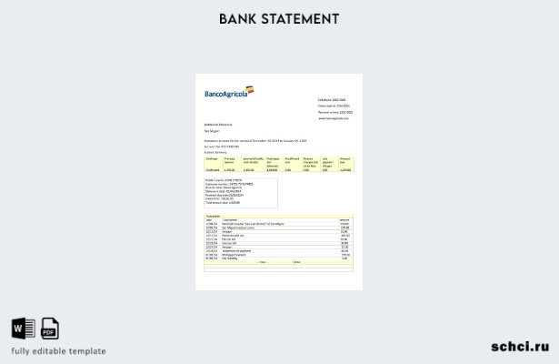 цифровая загрузка Выписка по счету Banco Agricola в Доминиканской Республике – ш