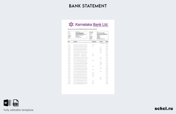 цифровая загрузка Индии Карнатака банковская выписка для шаблона слова счета