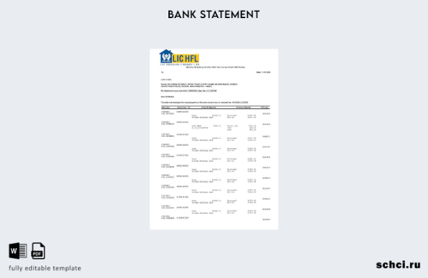 цифровая загрузка Индии LIC Жилищный финансовый шаблон выписки по счету