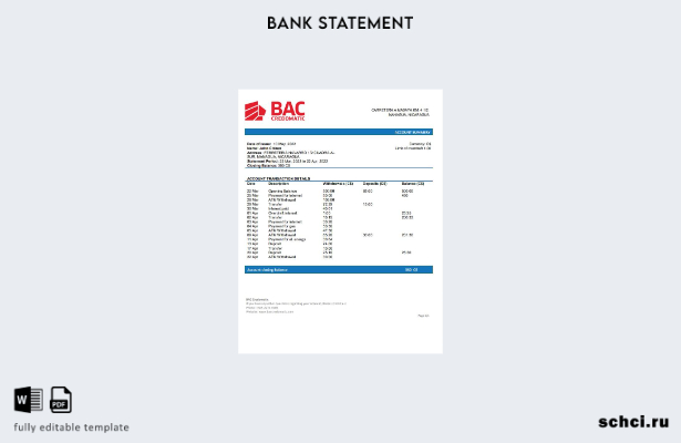 цифровая загрузка Никарагуа BAC Credomatic слово шаблон выписки из банка