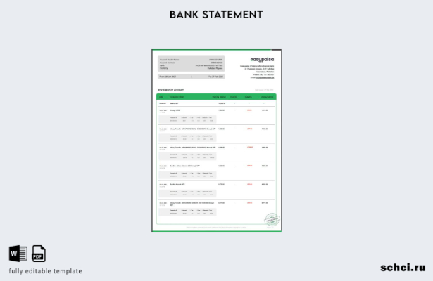цифровая загрузка Пакистан Словарный шаблон выписки по счету Easypaisa