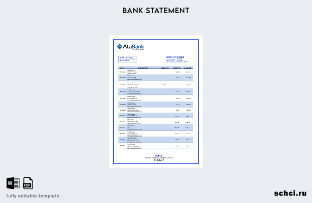 цифровая загрузка азербайджанской версии банковской выписки Atabank, шаблон слов