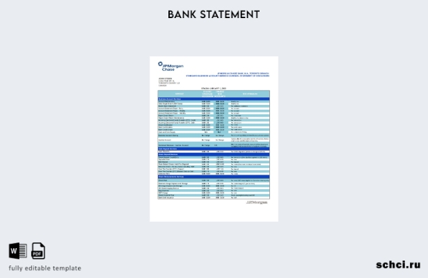 цифровая загрузка канадского шаблона банковской выписки JP Morgan Chase