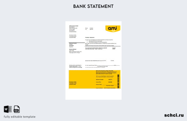 цифровая загрузка новозеландского шаблона банковской выписки Ami Insurance Limit