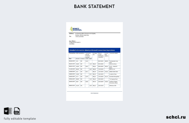 цифровая загрузка шаблон слова банковской выписки Коста Рики Banco Nacional de C