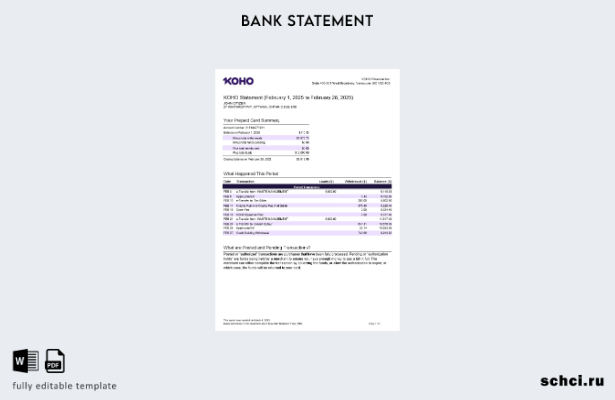 цифровая загрузка шаблон слова банковской выписки Canada KOHO Financial Incorpor