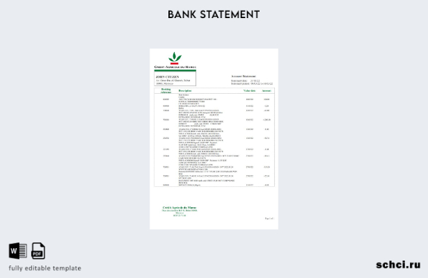 цифровая загрузка шаблон слова банковской выписки Credit Agricole в Марокко