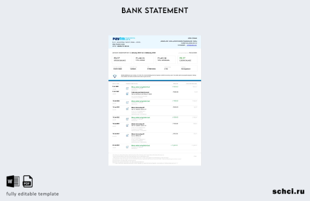 цифровая загрузка шаблон слова банковской выписки India Paytm Payments