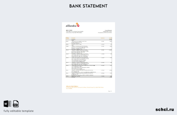 цифровая загрузка шаблон Excel банковской выписки Пакистана Аль Барака