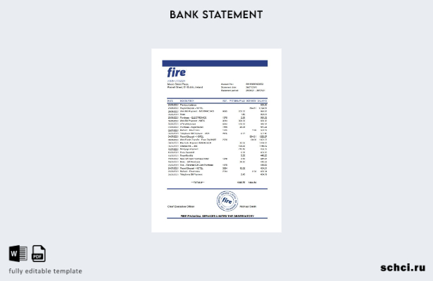 цифровая загрузка шаблон Excel банковской выписки Ireland Fire Financial Service