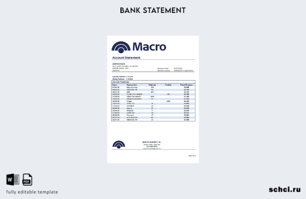 цифровая загрузка шаблона банковской выписки Argentina Banco Macro S.A.