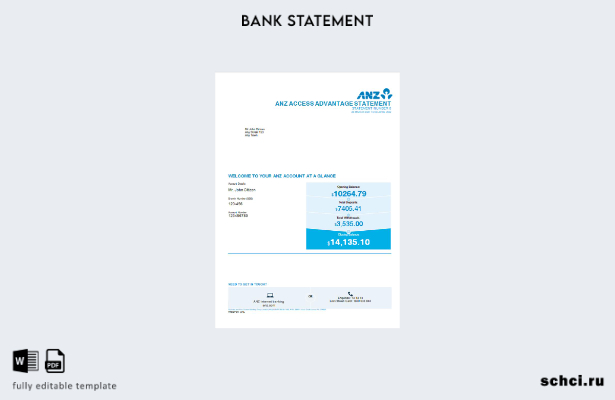 цифровая загрузка шаблона версии банковской выписки Австралии ANZ