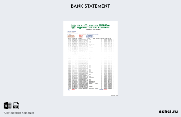 цифровая загрузка шаблона слова банковской выписки Бангладеш Аграни