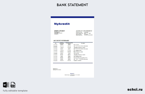 цифровая загрузка шаблона слова банковской выписки Дании Nykredit