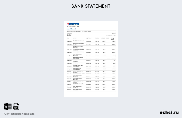 цифровая загрузка шаблона слова банковской выписки Индии HDFC