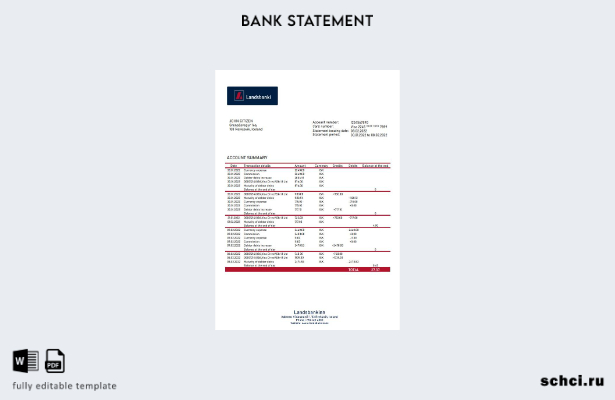 цифровая загрузка шаблона слова банковской выписки Исландии Landsbankinn