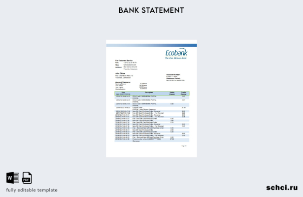 цифровая загрузка шаблона слова банковской выписки Камеруна Ecobank