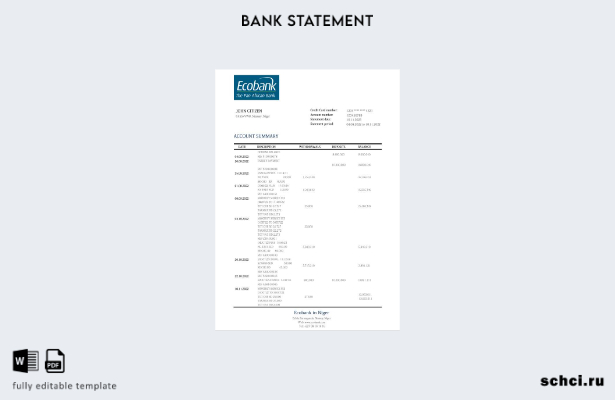 цифровая загрузка шаблона слова банковской выписки Нигера Ecobank