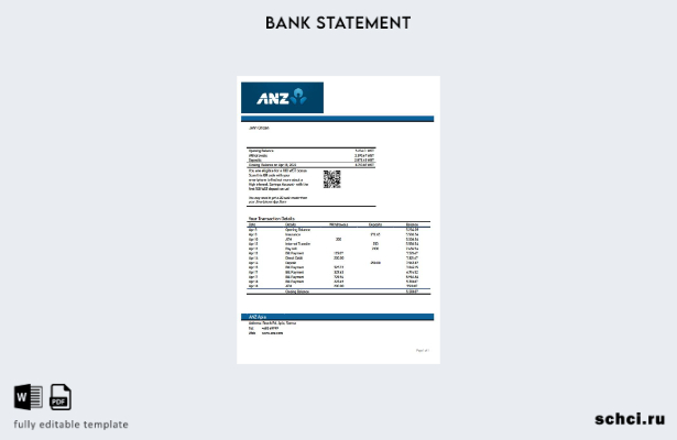 цифровая загрузка шаблона слова банковской выписки Самоа ANZ