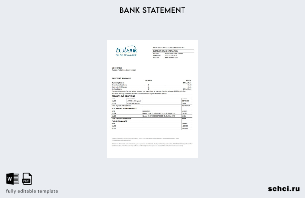 цифровая загрузка шаблона слова банковской выписки Сенегала Ecobank