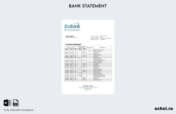 цифровая загрузка шаблона слова банковской выписки Того Ecobank