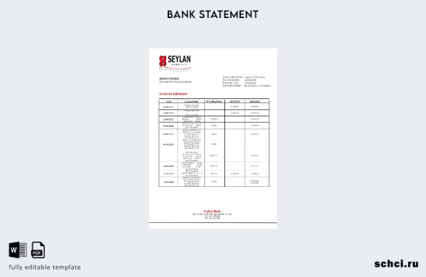 цифровая загрузка шаблона слова банковской выписки Шри Ланки Seylan