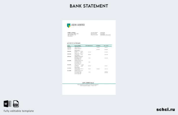 цифровая загрузка шаблона слова банковской выписки ABN AMRO в Нидерландах