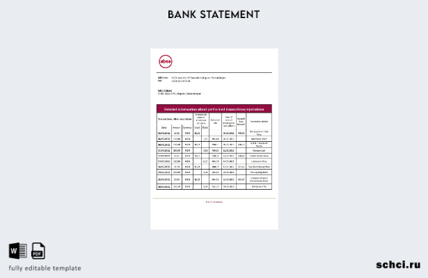 цифровая загрузка шаблона слова банковской выписки ABSA в Мозамбике