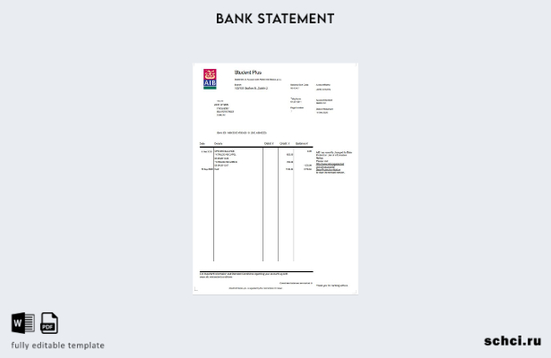 цифровая загрузка шаблона слова банковской выписки AIB Ирландии