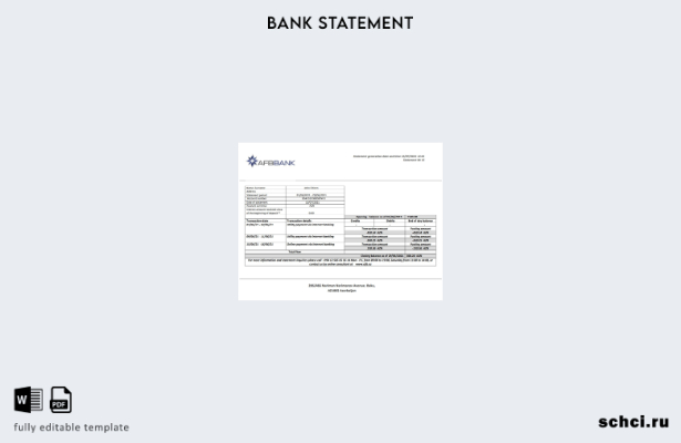 цифровая загрузка шаблона слова банковской выписки Afbbank Азербайджана