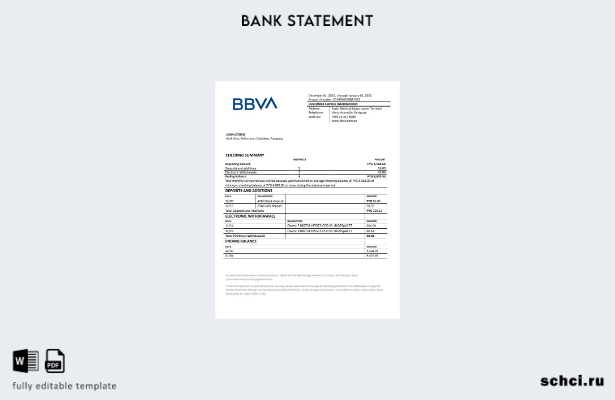 цифровая загрузка шаблона слова банковской выписки BBVA Парагвая
