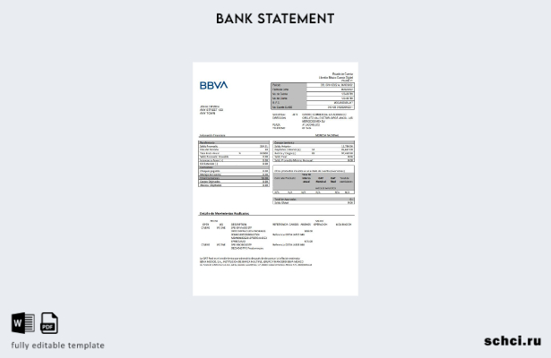 цифровая загрузка шаблона слова банковской выписки BBVA в Мексике