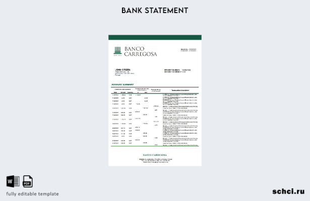 цифровая загрузка шаблона слова банковской выписки Banco Carregosa в Португалии