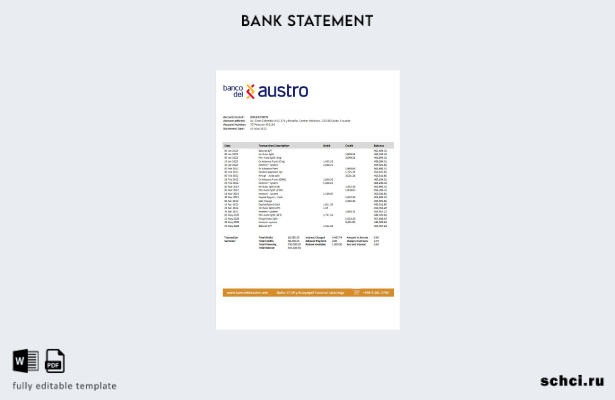 цифровая загрузка шаблона слова банковской выписки Banco del Austro Эквадора