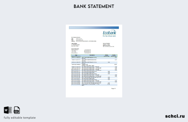 цифровая загрузка шаблона слова банковской выписки Benin Ecobank