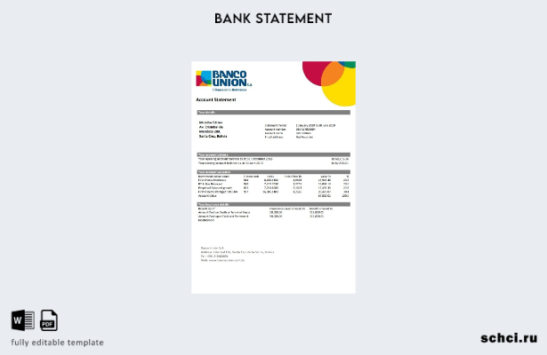 цифровая загрузка шаблона слова банковской выписки Bolivia Banco Union