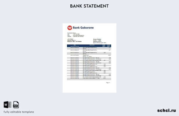 цифровая загрузка шаблона слова банковской выписки Botswana Bank Gaborone