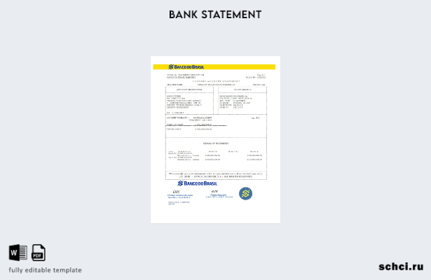 цифровая загрузка шаблона слова банковской выписки Brazil Banco do Brasil