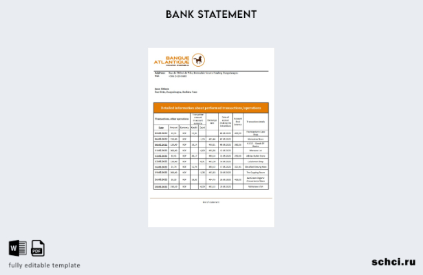 цифровая загрузка шаблона слова банковской выписки Burkina Faso Banque Atlantiqu