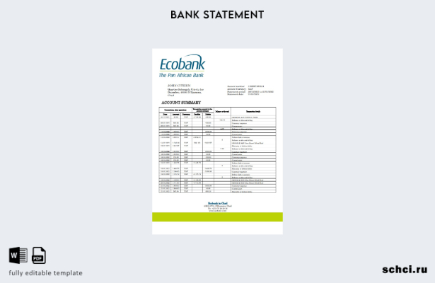 цифровая загрузка шаблона слова банковской выписки Chad Ecobank