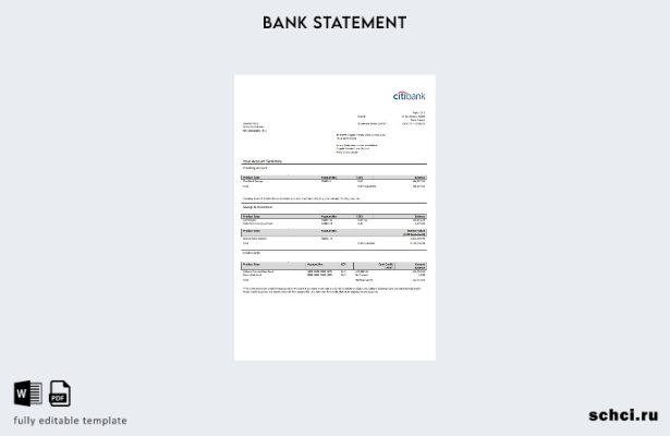 цифровая загрузка шаблона слова банковской выписки Citibank во Франции